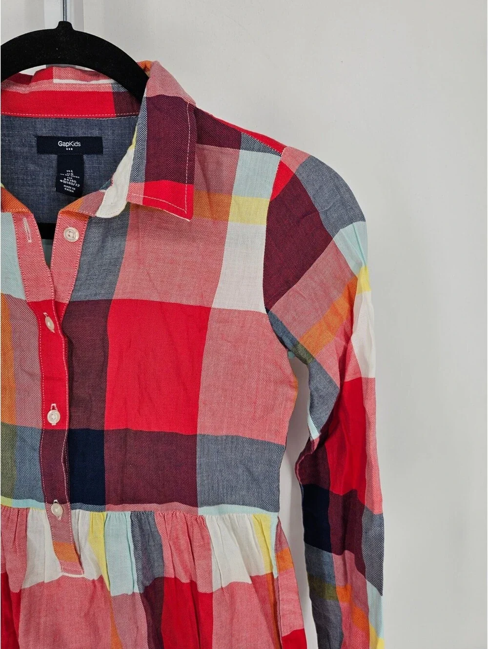 Gap Kids Girls Sz L Long Sleeve Knee Length Plaid Shirt Dress Red Holiday